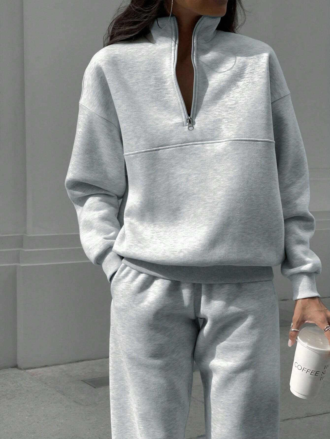 SHEIN X Carly Lawrence INAWLY Women'S Half Zipper Hoodie and Jogger Pants Two Piece Set